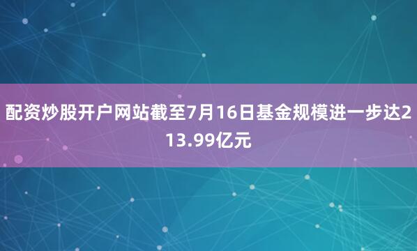 配资炒股开户网站截至7月16日基金规模进一步达213.99亿元